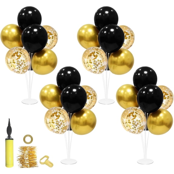 Black and Gold Party Decorations Balloon Stand Table Centerpieces for Birthday Wedding Retirement Anniversary Father's Day Halloween New Years Graduation Decorations 2025 (Black gold set4)