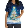 thumbnail image 3 of Feancey Womens Nursing Scrubs Trendy Christmas Tree Print Plus Size Scrub Tops Holiday Casual Short Sleeve V Neck Tshirts Comfy Loose Medical Uniforms Multicolor 3XL, 3 of 5