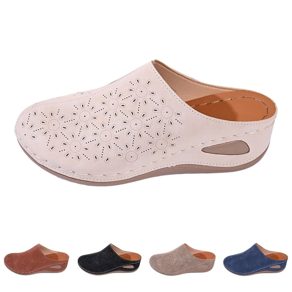Modstep Suede Clogs for Women Slip on Closed Toe Walking Mules with Arch Support Breathable Low Wedge Comfortable Slides size 6.5 Black