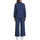 thumbnail image 3 of Conjunto de lino de 2 piezas para mujer INSPIRE CHIC, camisa de botones y pantalones de pierna ancha con cordón, atuendo casual, azul marino, 3 of 6
