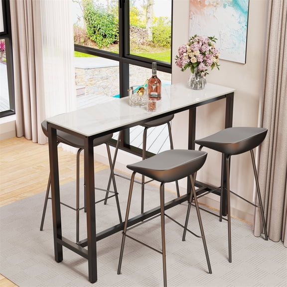 Wisfor Bar Table Rectangle Marble Coffee Table for Home Kitchen Pub Office, 48x16x41inch