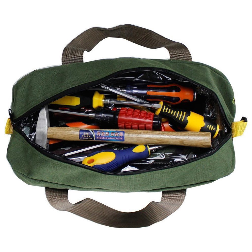KUMHONW Wide Mouth Tool Bag, 10.63x7.09 in Canvas Heavy Duty High Capacity Handbag, Portable Multi-function Tool Bag for Storage , Screwdrivers, Plier, Nails