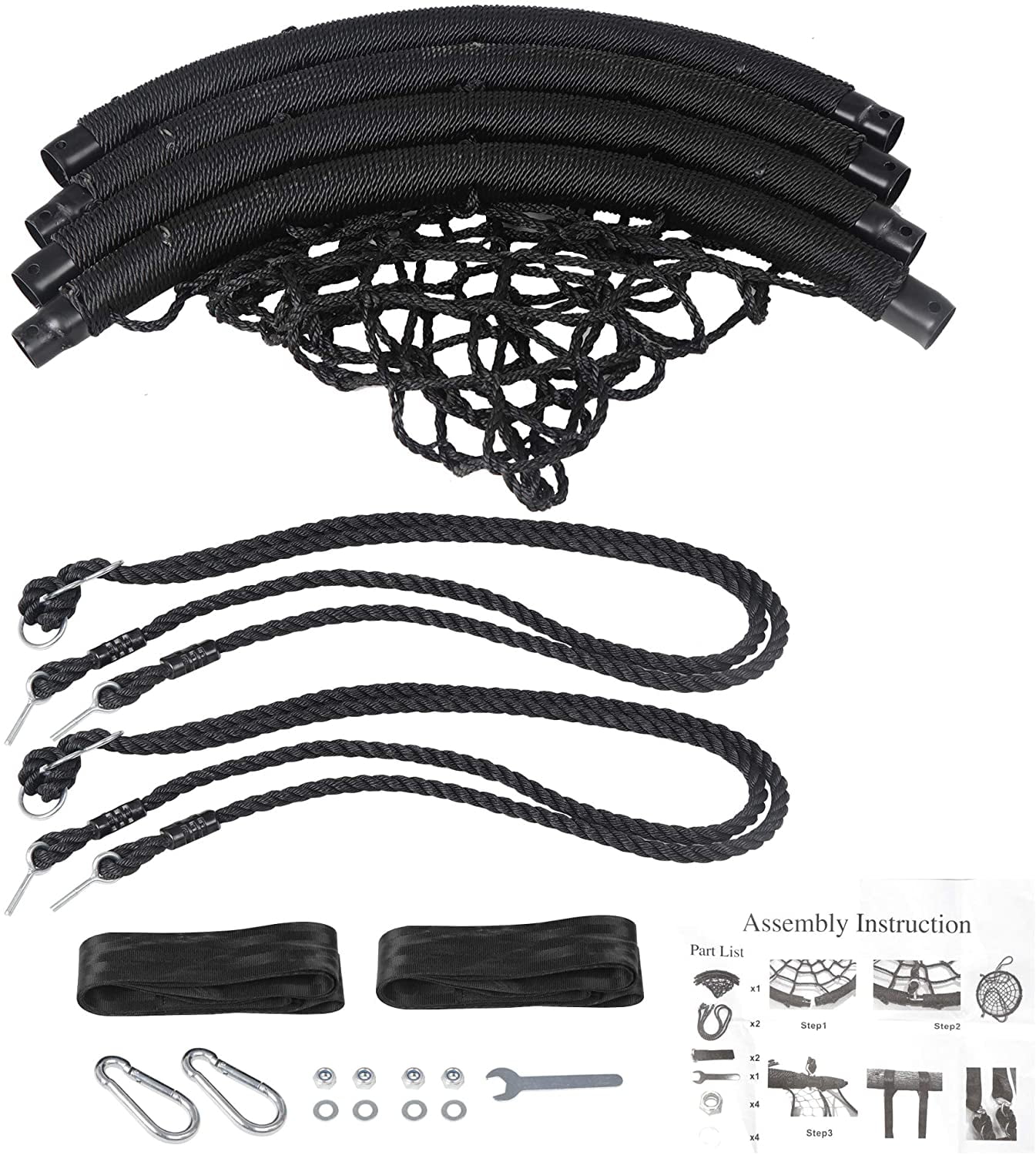 Largest 48" Spider Web Swing Set for Tree 700lbs Extra Large Platform Net Swing 71inch Adjustable Hanging Ropes - Attaches to Trees or Existing Swing Frame for Multiple Kids or Adult Black