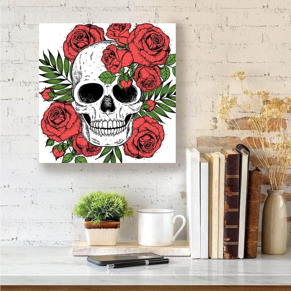 Skull with Roses Around-14"x14" Canvas Artwork 16 x 20