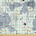 thumbnail image 2 of Ambesonne Grey Floral Birds Fabric by the Yard Upholstery, Cranes Flowers, 3 Yards, Pale Lavender Ecru, 2 of 5