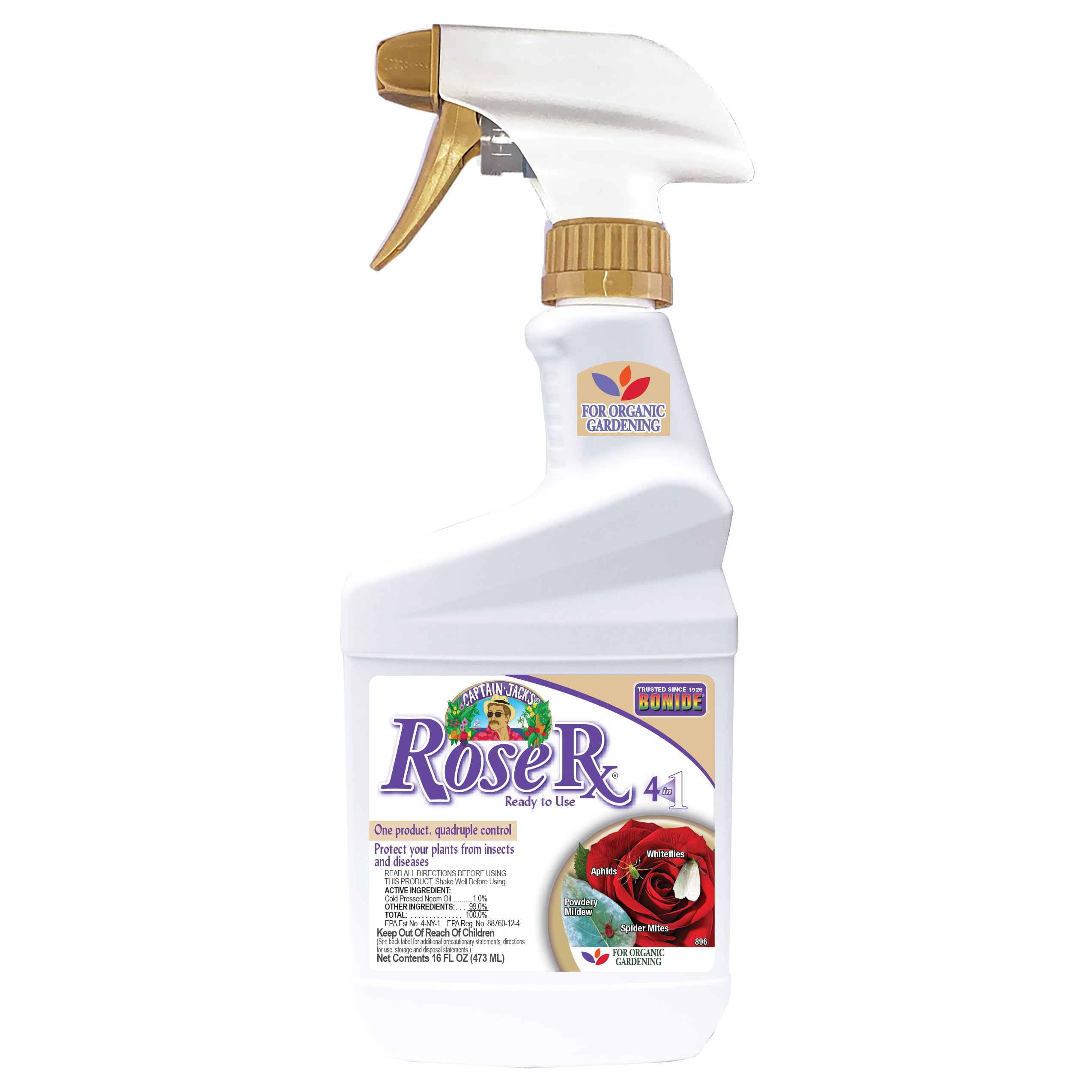 Bonide Captain Jacks Rose Rx 4-in-1 16 oz. RTU Spray, Organic Insecticide, Miticide, and Fungicide