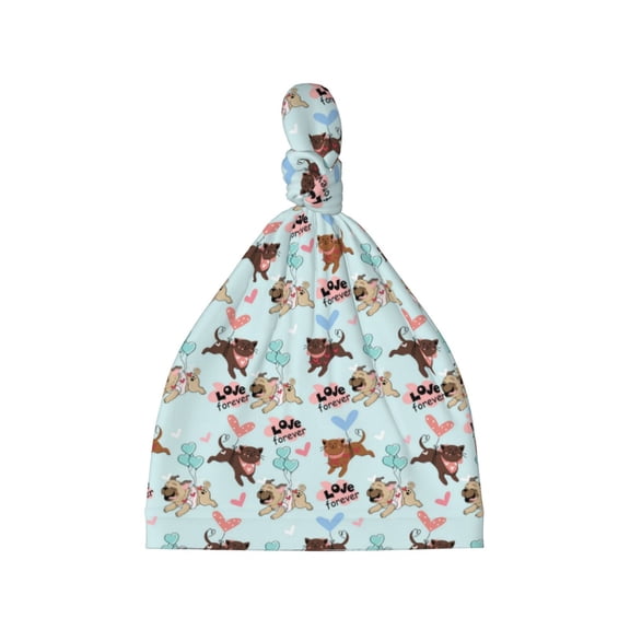Picia Cute Pug Dogs Printed Preemie Hats for Baby Girls Cotton Premature Knot Hats Newborn Hospital Cap Warm Knot Beanie Nicu for Preemie Girls and Boys