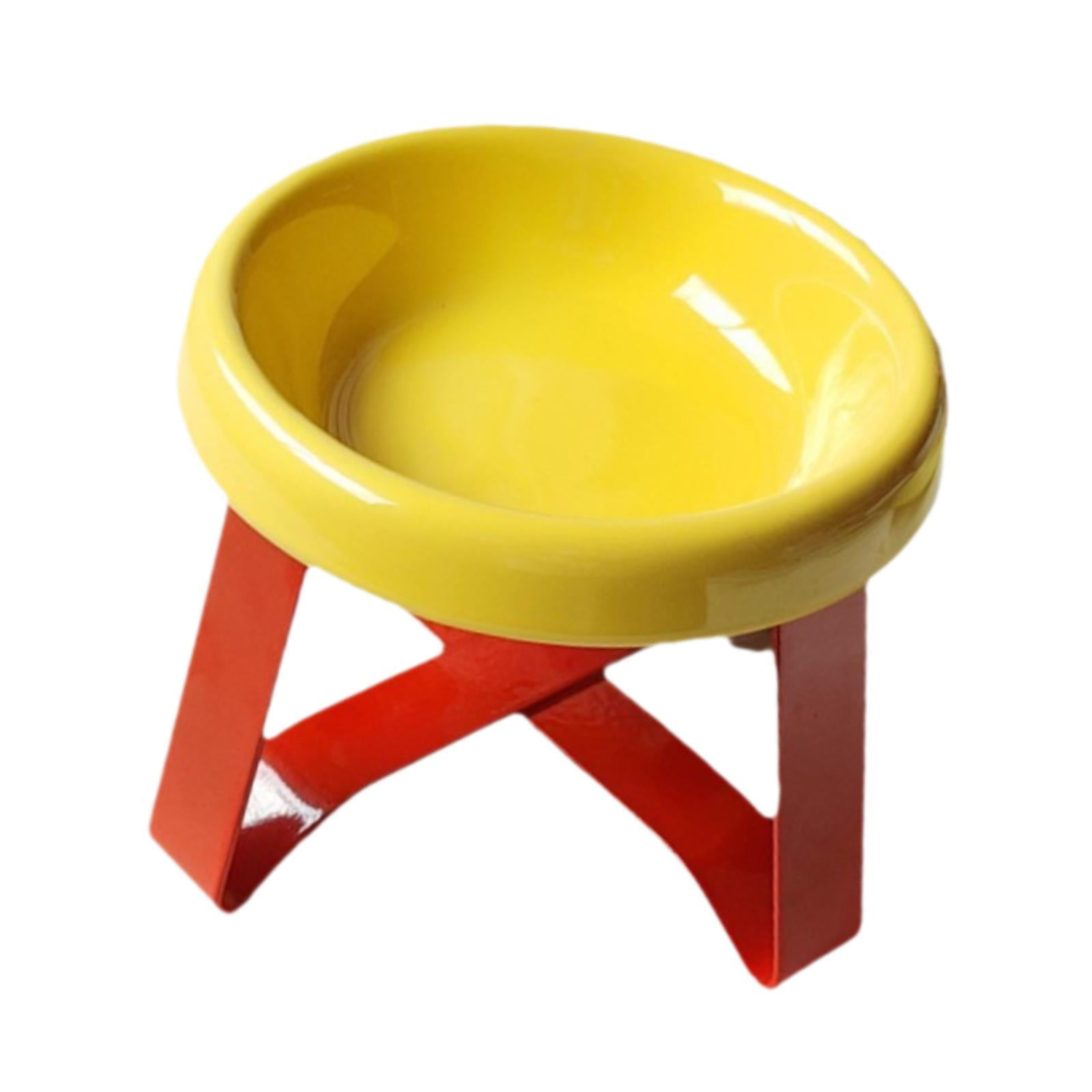 Serenable Cat Bowl Cat Food Dish with Metal Stand, Water Dispenser, Prevents Spills, Ceramic Pet Bowl for Small and Medium Breeds Puppy Yellow