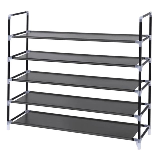 Benjara BM222514 5 Tier Metal Frame Shoe Rack with Fabric Wrapped Shelves, Black