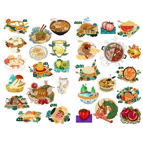 Chinese Gourmet Food Pattern Precut Cute Aesthetic Diary Travel Paper Journal Stickers Scrapbooking Stationery Sticker Flakes Art Supplies