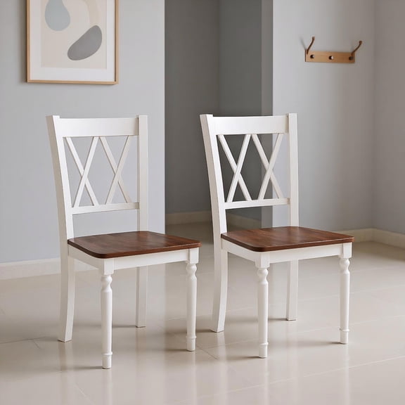 Yardi Yard Set of 2 Wooden Farmhouse Kitchen Chairs with Rubber Wood Seat-2 Pieces, Dining Chairs Set, Dining Room Chair for Kitchen, Dining, Bedroom, Living