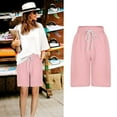 thumbnail image 2 of MIUOWANP Women's Elastic Waist Shorts with Pockets Solid Color Drawstring Waist and Wide Legged Shorts Size M(6)Pink, 2 of 7
