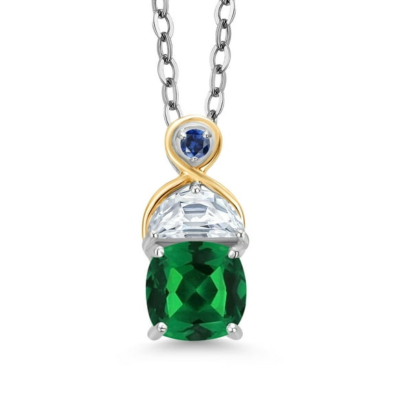 Gem Stone King 925 Silver and 10K Yellow Gold Pendant with Chain Nano Emerald Moissanite (1.33 Cttw)