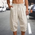 thumbnail image 2 of CONZONE Mens Baggy Linen Capri Pants Wide Leg Pants for Men Trendy Elastic Waist Solid Soft Casual Joggers Pant With Pockets, 2 of 9