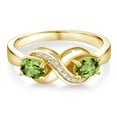 thumbnail image 2 of Gem Stone King 1.11 Ct Green Peridot White Created Sapphire 18K Yellow Gold Plated Silver Ring, 2 of 5