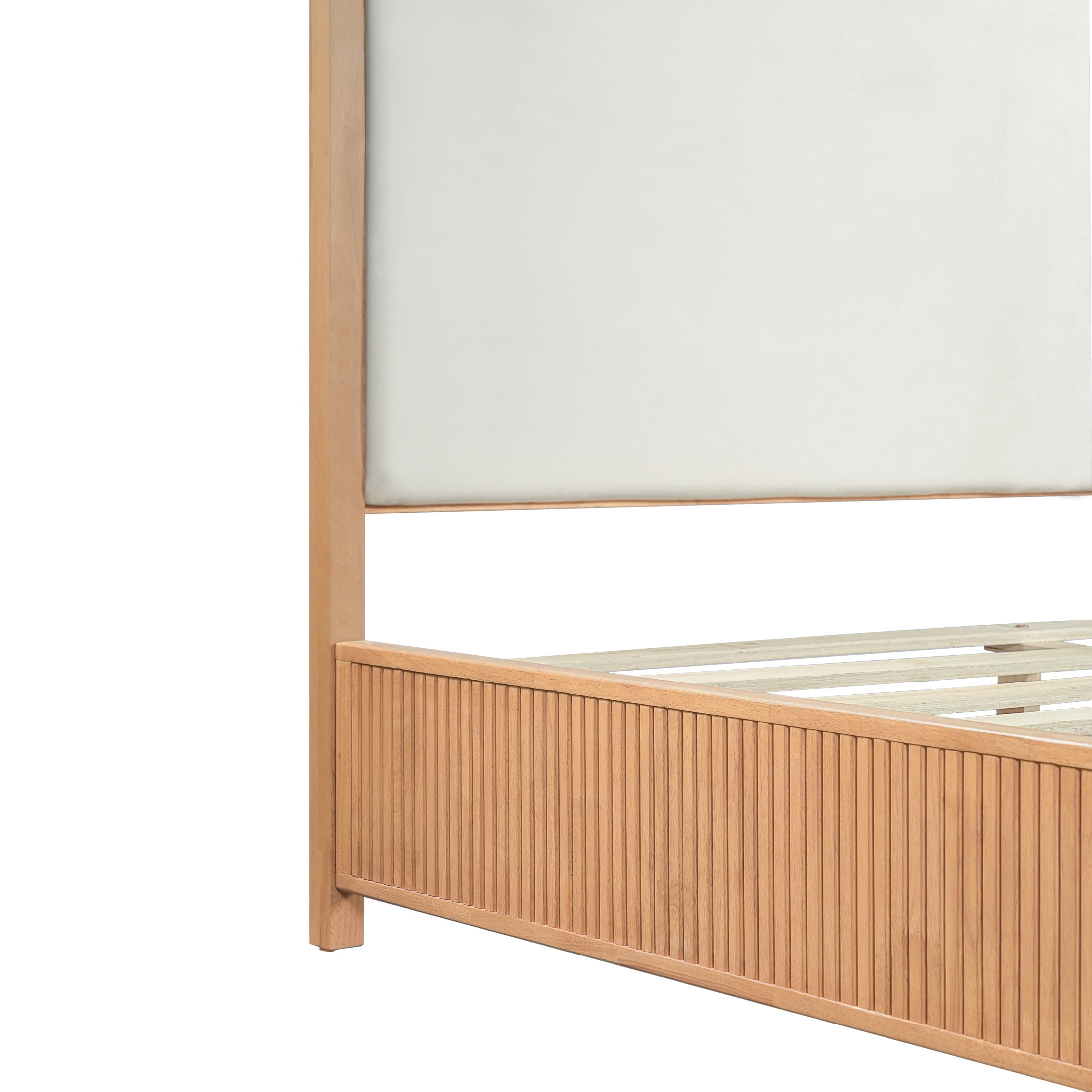 Christopher Knight Home Modern Platform Bed Frame with White Fabric Headboard, King Size, Natural