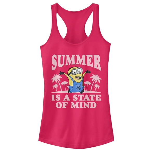 Junior's Despicable Me Minion Summer State of Mind  Racerback Tank Top Dark Pink Medium