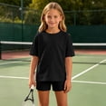 thumbnail image 4 of Lumosvexa Girls Outfits Sets, Short Sleeve Tee and Skinny Fit Shorts Summer Home Lounge Clothes 2 Piece Black 14-16, 4 of 9