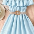 thumbnail image 6 of Jinhomg Little Girls Fashion Dress Casual Spaghetti Straps Off Shoulder Princess Dresses Flowy Comfy Chiffon Ruffle Trim A Line Midi Dress Holiday Light Blue 9Y, 6 of 8