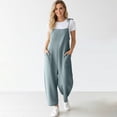 thumbnail image 5 of NMMUED Womens Rompers and Jumpsuits Cotton Linen Baggy Overalls Casual Sleeveless Spaghetti Strap Loose Wide Leg Lounge Pants with Pockets Outfits Light Blue S, 5 of 6