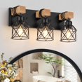 thumbnail image 1 of Lámpara de tocador estilo farmhouse FadimiKoo de 3 luces, madera y metal negro, 1 of 7