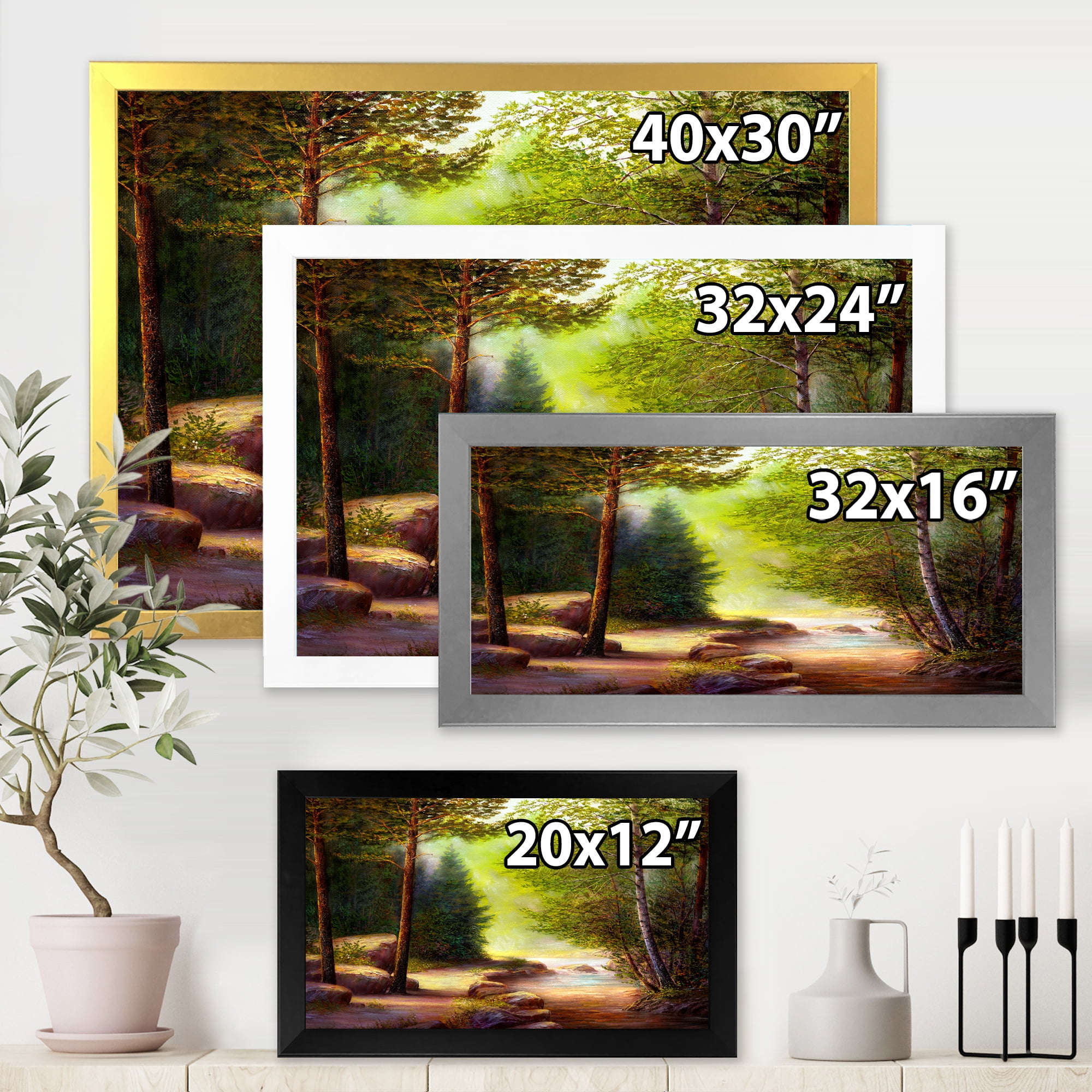 Designart 'Sunrise Glow Through The Spring Trees' Lake House Framed Art Print