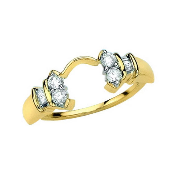 14K Yellow Gold 1/4 ct. Round and Baguette Cut Diamond Wrap