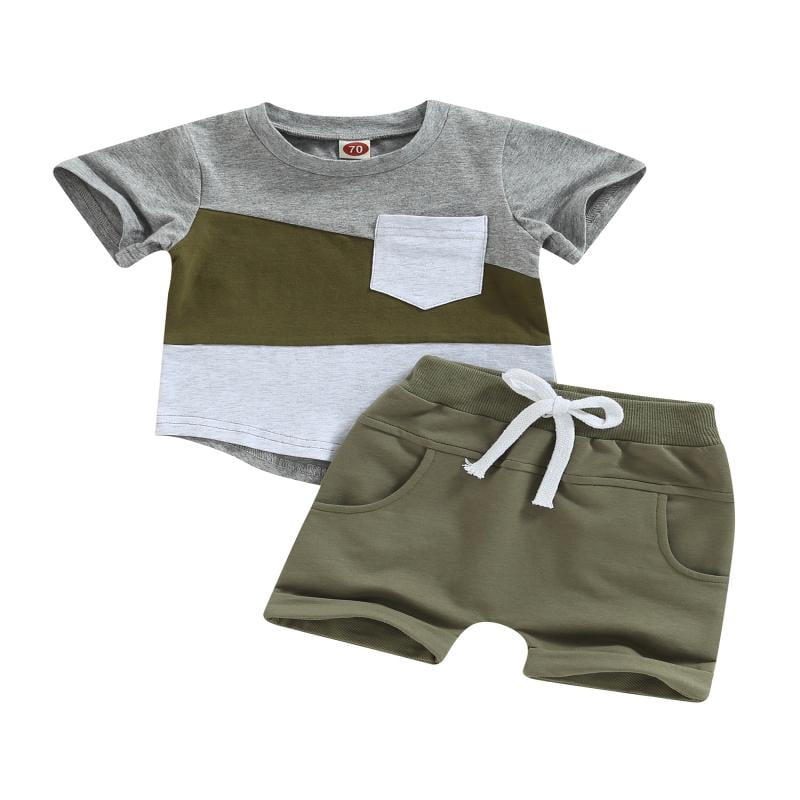 2pcs Baby Boy 95% Cotton Short-sleeve Colorblock T-shirt and Shorts Set