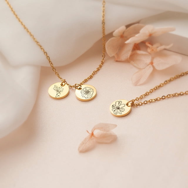 Personalized Birth Flower Necklace - Birthflower Necklace With Back Initial - Poppy Flower Charm - Birth Flower Gift - Birthday Gift for Daughter
