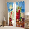 thumbnail image 3 of Manfei Beach Resort Print Kitchen Curtains，Pretty Sand Print Black Out Curtains Pack of 2 (42x63 Each)，Brown Blue, 3 of 7