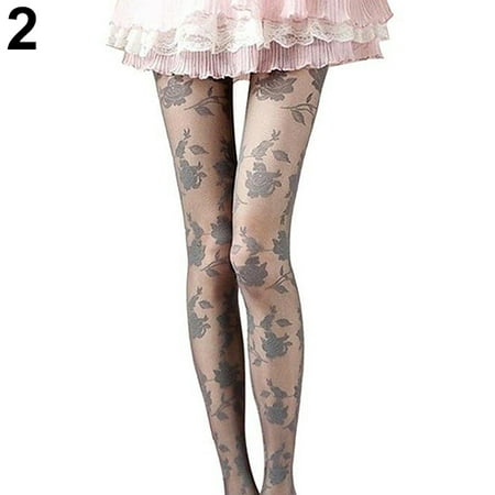 

YYSJ Women Fashion Rose Pattern Tight Lace Pantyhose Sexy See-through Stockings