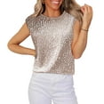 thumbnail image 2 of QATAINLAV Womens Tank Tops Solid Color Sequin Glitter Sleeveless Tanks Casual Crewneck Cap Sleeve Tshirt Sparkly Club Party Blouse, Rose Gold, M, 2 of 7