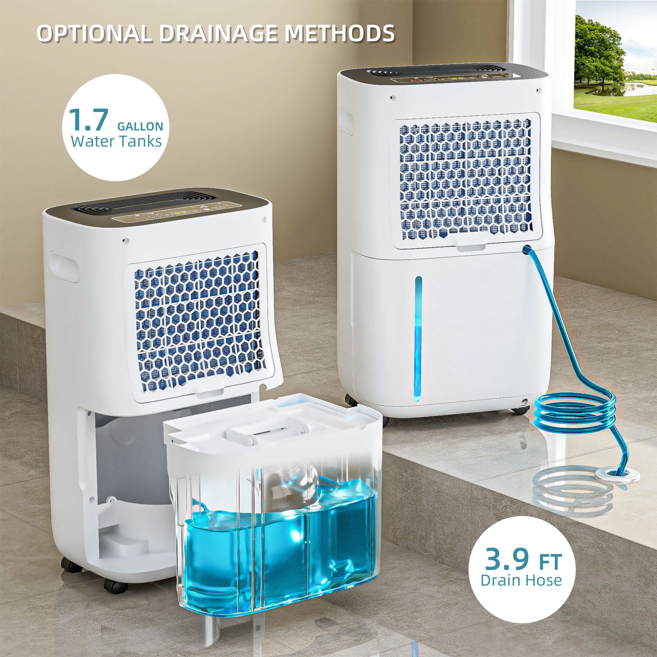 Rocyis 2025 Upgraded 50 Pint (MAX) 5000 sq.ft. Dehumidifier for Home With a 1.7 gallon(6.5 L) water tank, Auto Drain or Manual Drainage, for Basements Large Room (DOE 19Pint )