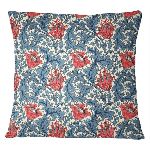 S4Sassy Decorative 1 Pair Square Cotton Poplin Floral Print Red Cushion Cover Throw-24 x 24 Inches