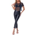 thumbnail image 2 of INSPIRAR CHIC Top Corto Metálico Brillante de Manga Corta Semi Transparente para Mujeres XS Arcoíris, 2 of 6