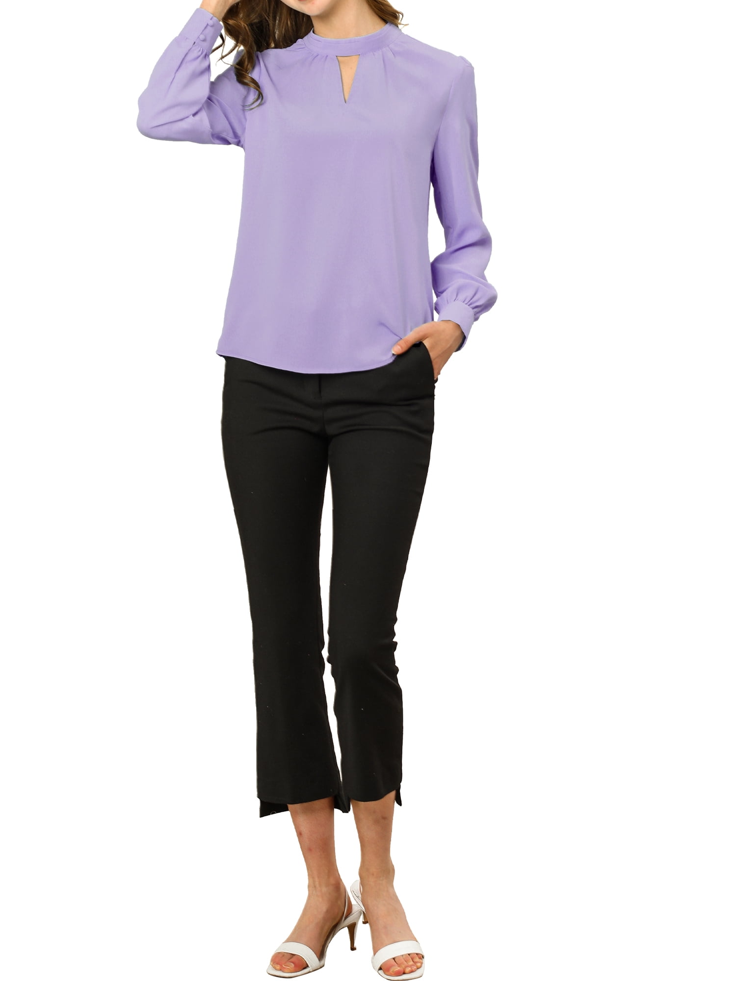 DARING DIVA Women's Stand Collar Long Sleeve Office Blouse XS Light Purple