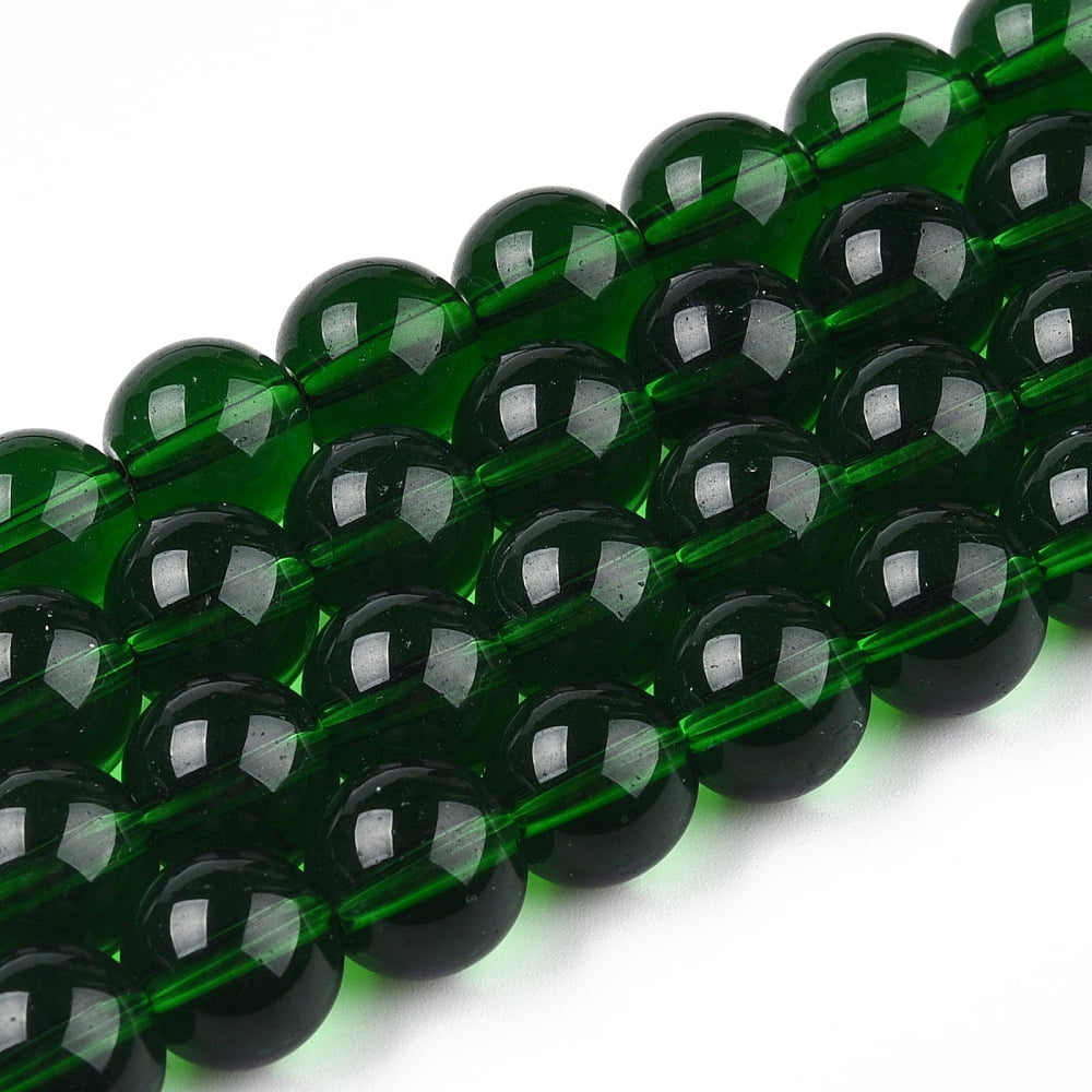 20 strand Transparent Glass Beads Strands Round Dark Green 8~8.5mm Hole: 1.5mm about 51~53pcs/strand 14.96 inch~15.55 inch(38~39.7cm)
