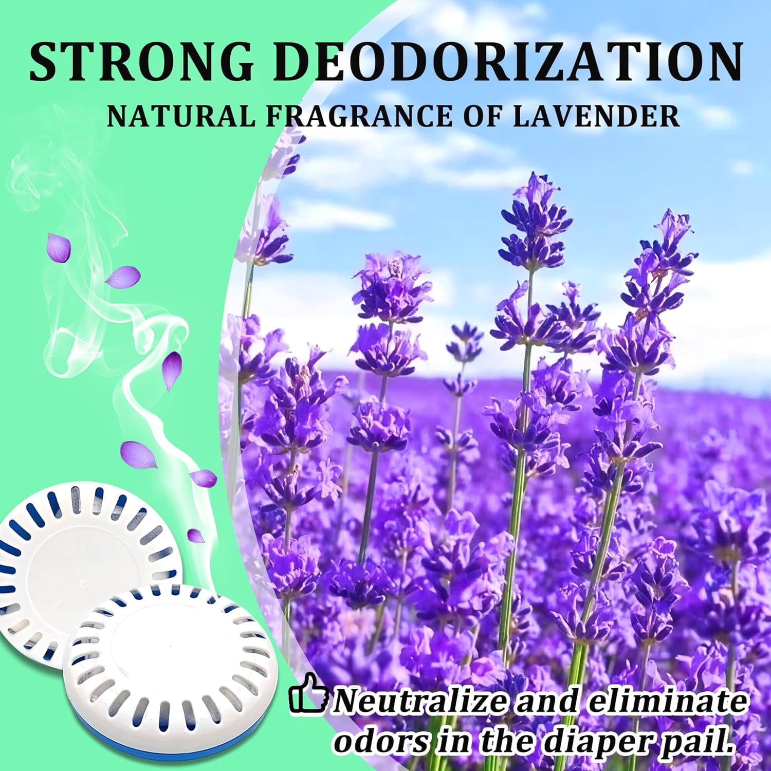 Diaper Pail Deodorizer for Munchkin Step Diaper Pail, 2-Pack Containers and 8-Pack Lavender Scented Baking Soda Refills Compatible with Munchkin Diaper Pail, Baking Soda Diaper Odor Absorber
