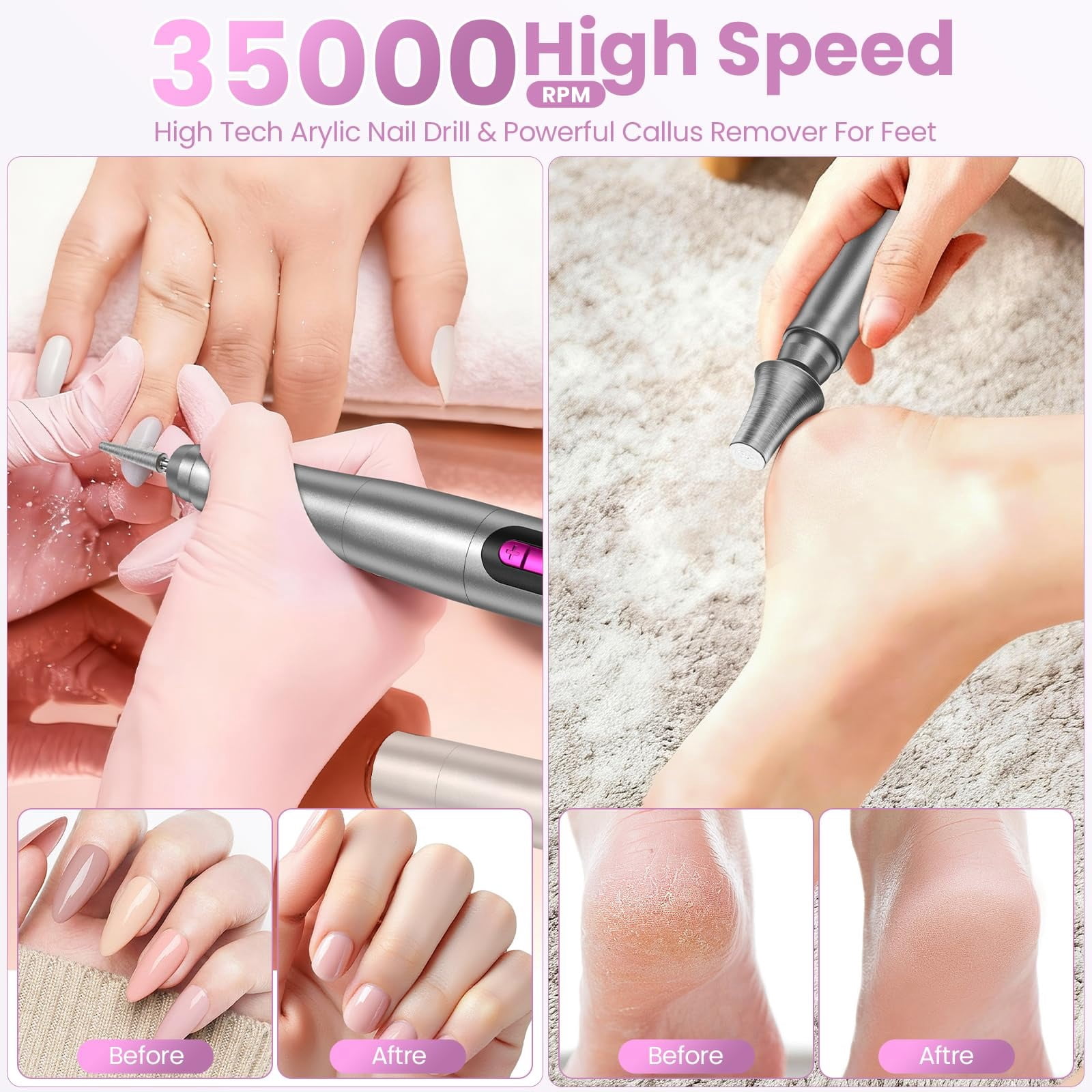 M MISS DREAM Portable 35000 RPM Electric Nail Drill with LCD Display, Gray