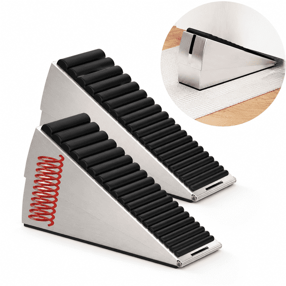 2-Pack Spring-Loaded Door Stopper, 3-Inch Adjustable Wedge for Bottom of Heavy Doors, Non-Slip Design for Various Floors