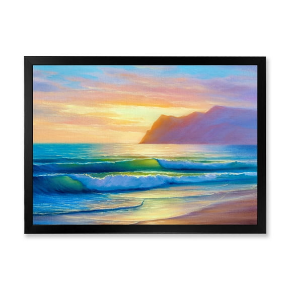 Designart 'Sunrise Glow On The Sea Waves IV' Nautical & Coastal Framed Art Print