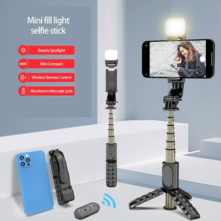 Image of Kripyery 1 Set Selfie Stick 360-Degree Rotation Multi-angle Use Remote Control Detachable Fill Light Reinforced Support Wireless Phone Tripod for Outdoor