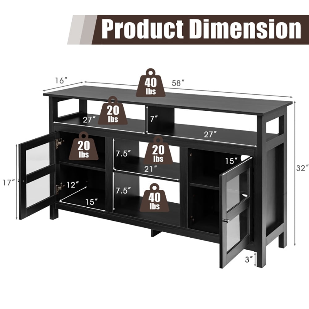 Finihen TV Stand, TV Cabinet, 58 Inch TV Stand Entertainment Console Center with 2 Cabinets, Media Entertainment Center with Storage, for Living Room, Bedroom, Black