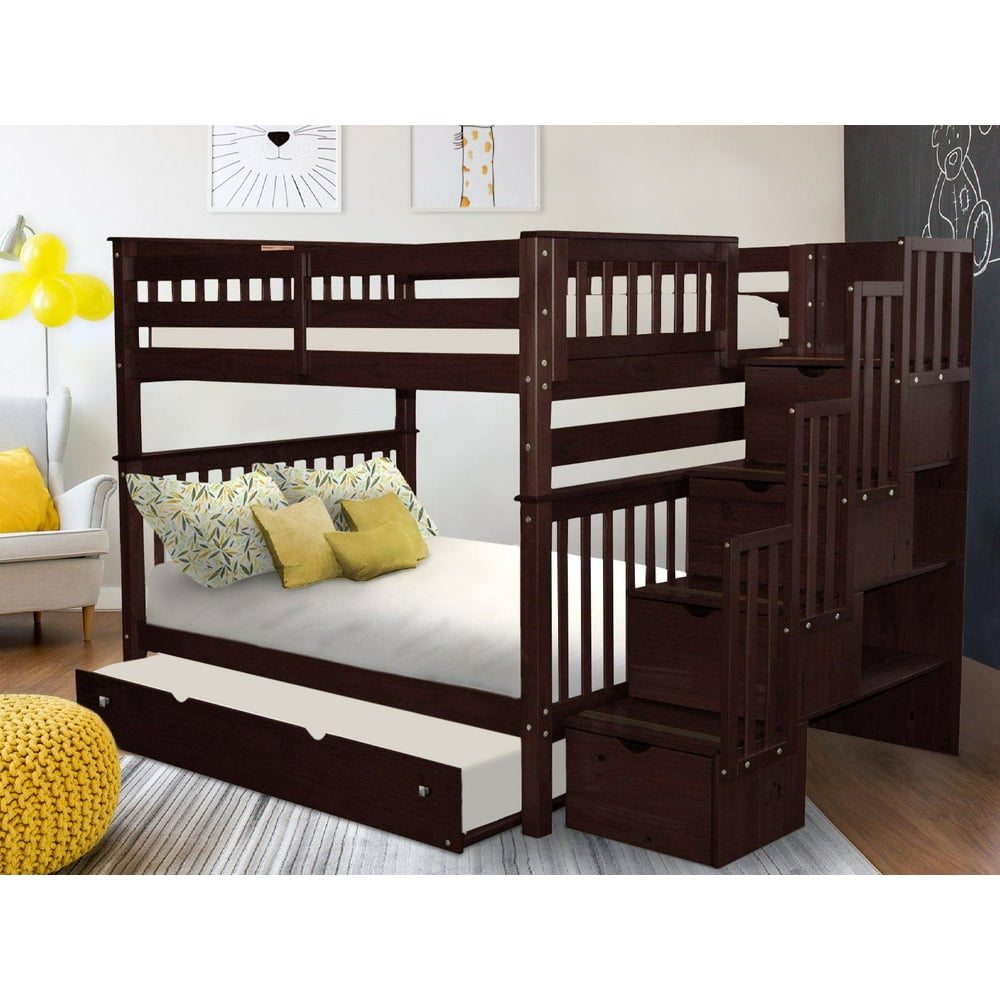 Bedz King Stairway Bunk Beds Full over Full with 4 Drawers in the Steps