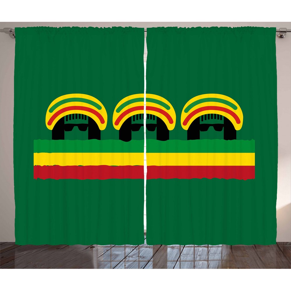 Jamaican Curtains 2 Panels Set, Jamaican Reggae Culture Inspired