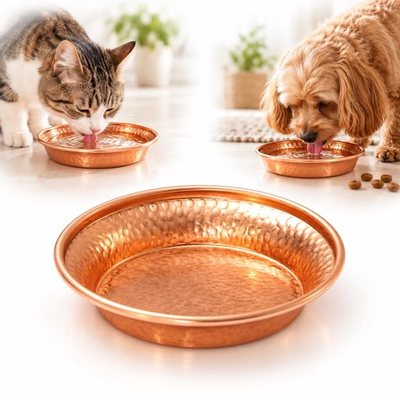 Copper Water Bowl For Dogs, Hammered Copper Pet Bowl For Water And Food, Shallow Feeding Dish For Small Pets, Rustic Metal Pet Bowl For Indoor Outdoor Use