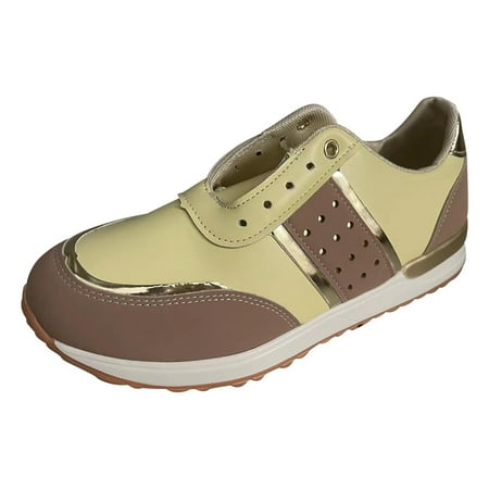 

Fesfesfes Gym Shoes for Women Round ThickendSole Low Top Stitching Outdoor Sports Lace-up Comfortable Casual Shoes US:6(37)