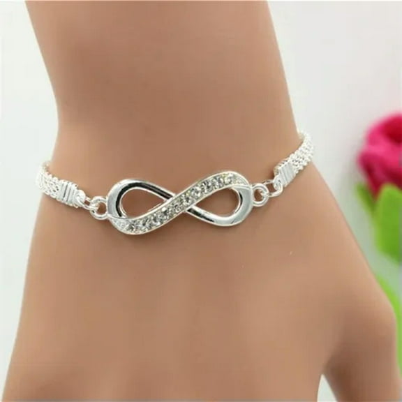 K-KED Fashion Delicate Jewelry Silver Rhinestone Infinity Love Chain Pendant Bracelet