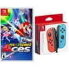 Nintendo Switch Super Mario Tennis Aces + Neon Red and Blue Joy Con Controllers