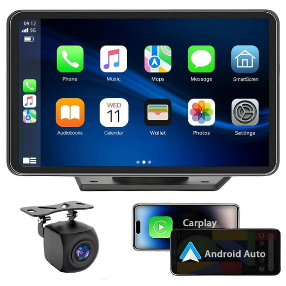 Apple Carplay Wireless Portable Touchscreen Car Stereo Bluetooth Voice Control 7" Apple Car Play & Android Auto Car Audio HD Screen with 1080p Backup Camera GPS Navigation/Mirror